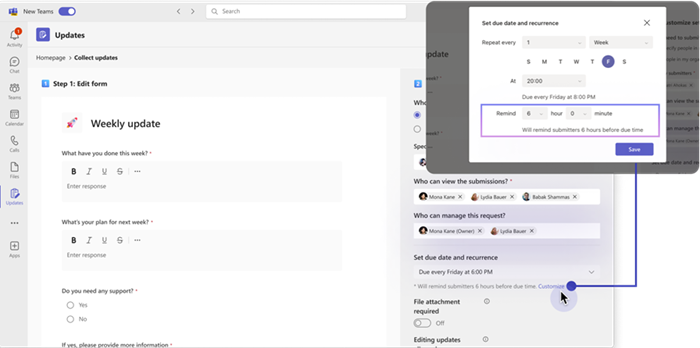 Customize the reminder time in Updates