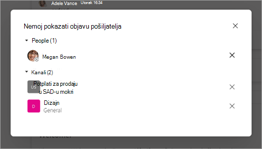 Snimka zaslona koja pokazuje kako urediti objave osoba ili kanala koje želite vidjeti