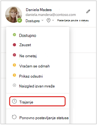 Trajanje na izborniku stanja