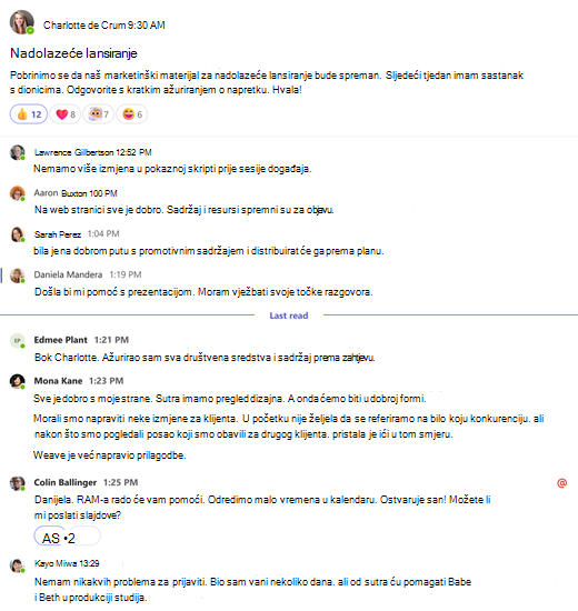 Potpuni prikaz razgovora u kanalu