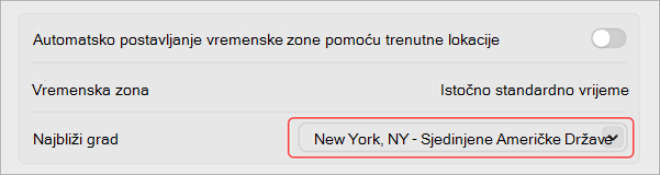 Postavke za promjenu vremenske zone u sustavu MacOS