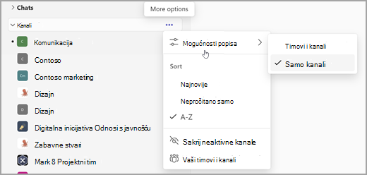Snimka zaslona za jednostavnu suradnju – plošni popis i filtar