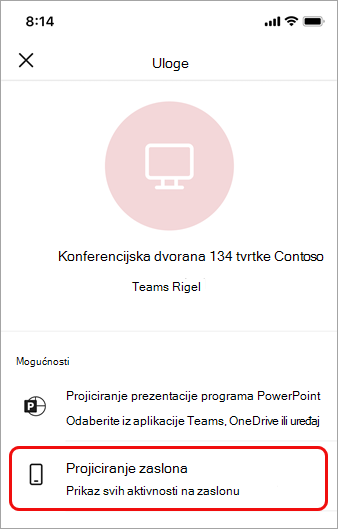 Dodirnite Projiciranje zaslona