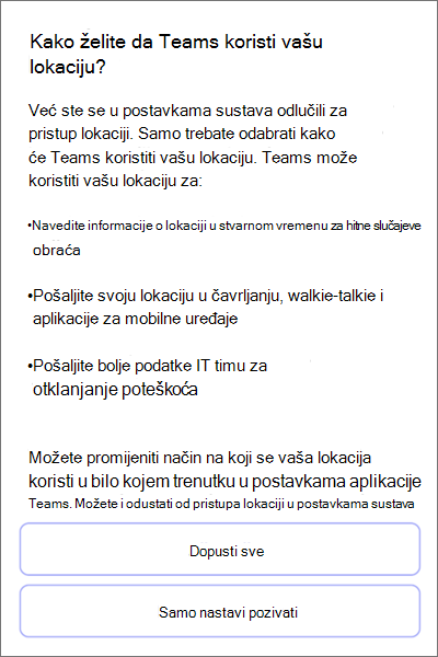 Timovi ; pristanak na otkrivanje lokacije za mobitel