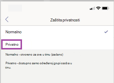 Postavke privatnog kanala.