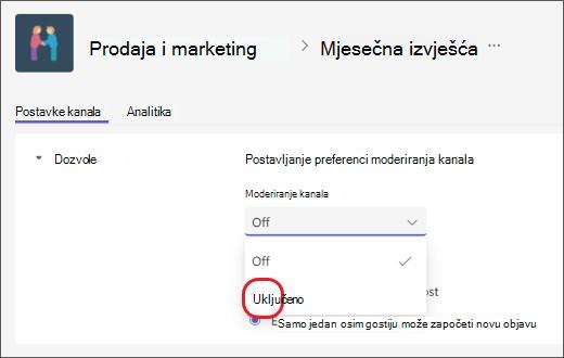 Uključite moderiranje kanala
