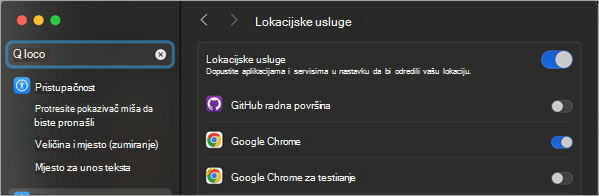 Slika koja prikazuje prozor Sigurnost i privatnost s istaknutim gumbom Omogući lokacijske usluge.