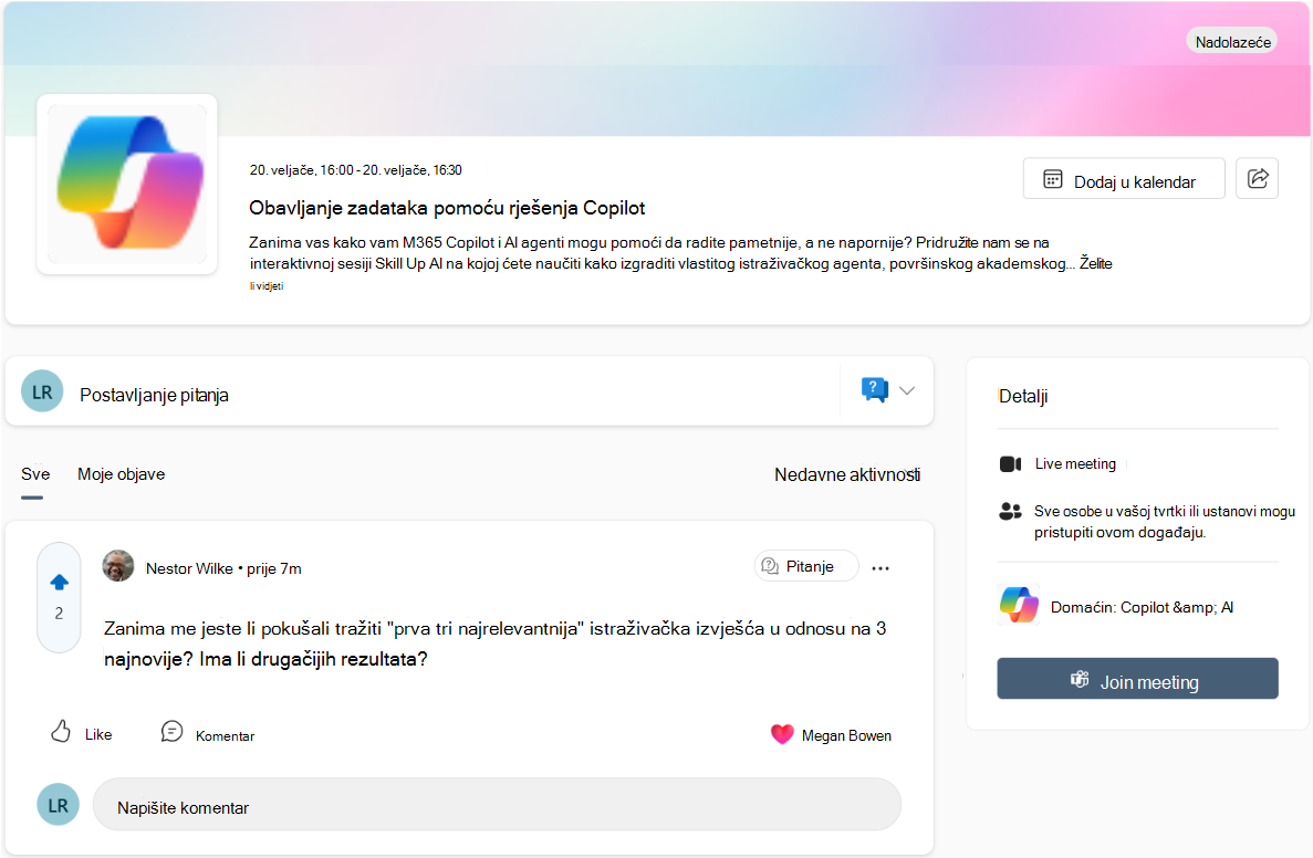 Odaberite Uključite se u sastanak ili Pridružite se emitiranju da biste se pridružili događaju.