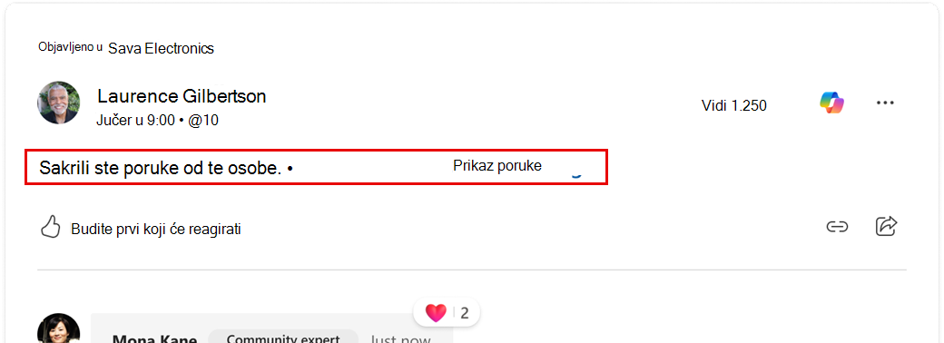Rezultati skrivanja korisničkih poruka