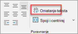 Gumb Prelamanje teksta u grupi Poravnanje
