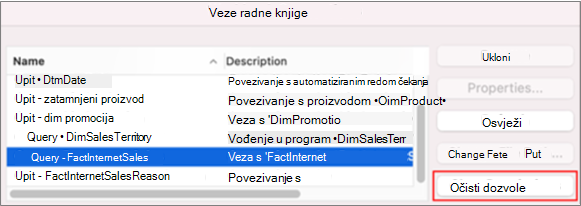 Uklanjanje spremljenih vjerodajnica za podatkovnu vezu na Macu