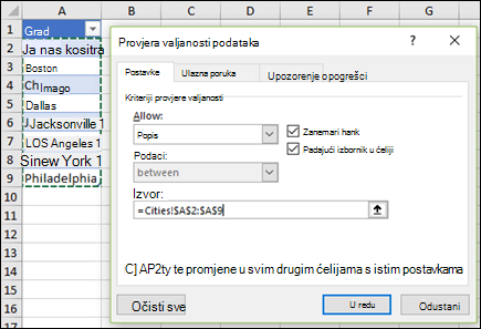 Odabir izvora provjere valjanosti podataka
