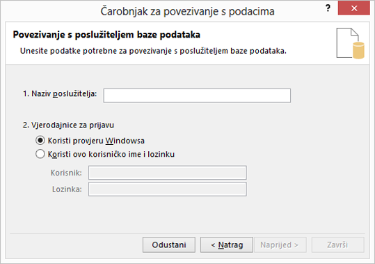 Čarobnjak za povezivanje s podacima zaslon 1