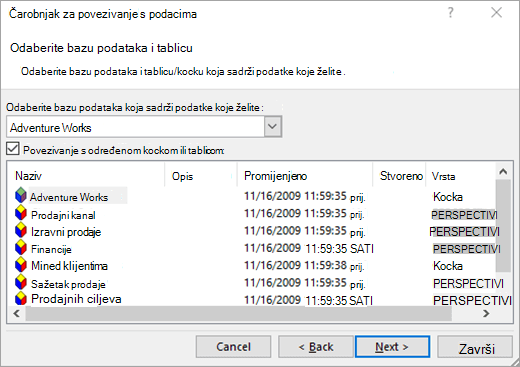 Čarobnjak za povezivanje s podacima na 2. zaslonu