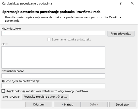 Čarobnjak za povezivanje s podacima na 3. zaslonu
