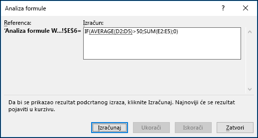 Analiza formule pomaže vam da vidite kako se vrednuju razni dijelovi ugniježđene formule