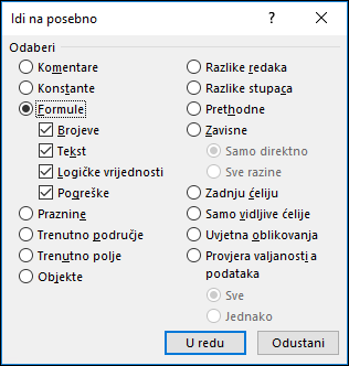 Dijaloški okvir Idi na posebno