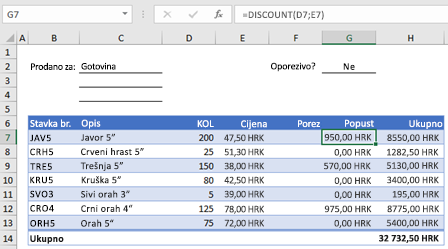 Example order form with a custom function