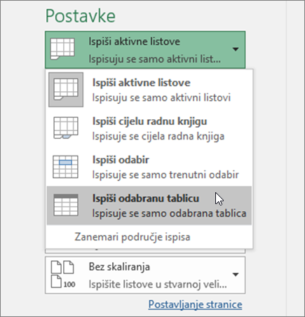 Ispis odabrane tablice