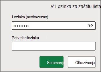 Postavljanje lozinke za list