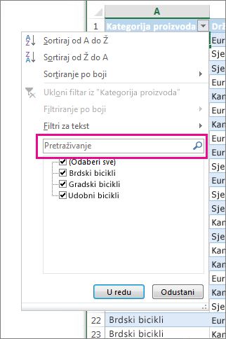 Filtriranje prema rezultatima pretraživanja