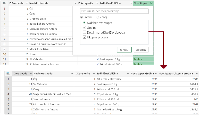 Spajanje u dodatku Power Query