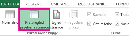 Na kartici Prikaz kliknite Pretpregled prijeloma stranice.