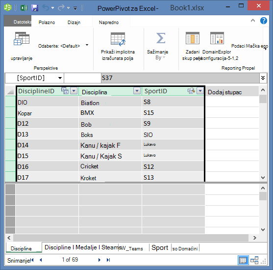 kopiranje polja u dodatku PowerPivot