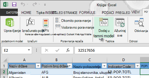 Dodavanje novih podataka u podatkovni model