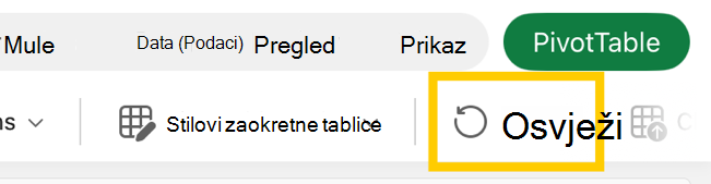 Gumb Osvježi zaokretne tablice na vrpci na iPadu.