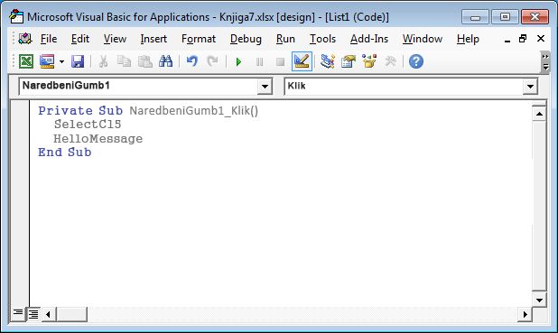 Potprocedura u programu Visual Basic Editor