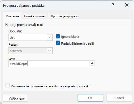 Kliknite Očisti sve da biste uklonili padajući popis