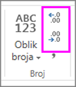 povećanje ili smanjenje broja decimalnim mjesta prilikom oblikovanja kao broja