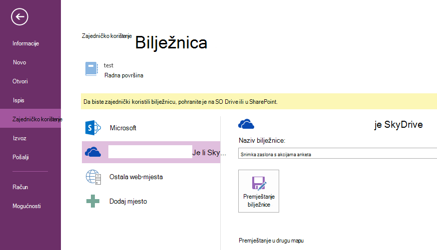 kliknite Premjesti bilježnicu