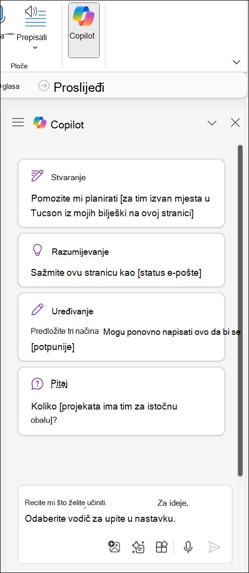 Pristup rješenju Copilot u gumbu programa OneNote