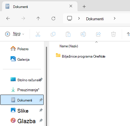 Mapa Dokumenti s prikazom podmape bilježnica programa OneNote.