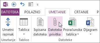 Umetanje datoteke u bilješke kao privitka