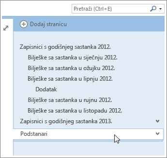 Stranice s podstranicama mogu se sažimati i proširivati.