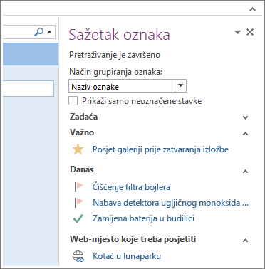 U sažetku oznaka pregledno su prikazani zadaci.