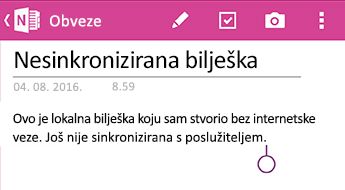 Nesinkronizirana bilješka u programu OneNote za Android