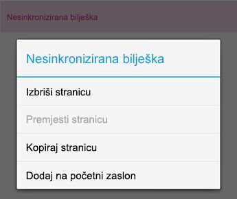Izbornik Napomena u programu OneNote za Android