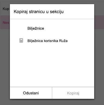 Izbornik Kopiranje stranice u programu OneNote za Android