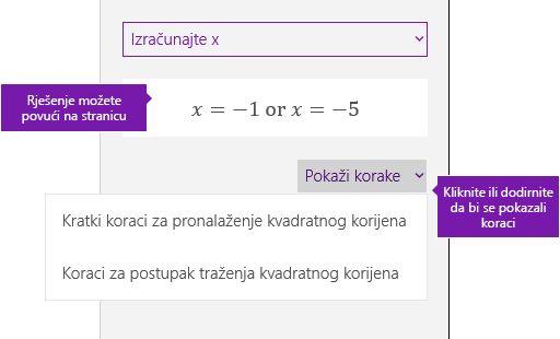 Gumb Prikaži korake u oknu matematičkog zadatka