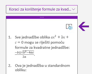 Ikona stopljenog čitača u oknu Matematički izrazi u aplikaciji OneNote za Windows 10