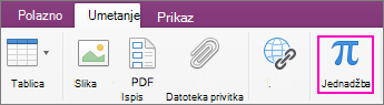 Kliknite karticu Umetanje i odaberite jednadžbu