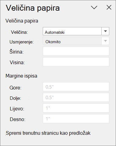 Okno Veličina papira