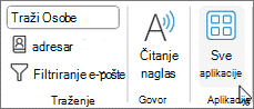 Gumb Sve aplikacije u programu Outlook za Windows