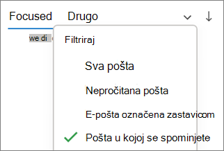 Filtriranje na spomenutu poštu u programu Outlook za Windows