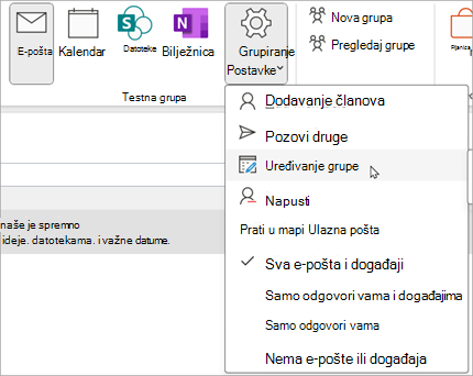 Na vrpci odaberite Postavke > grupe Uređivanje grupe