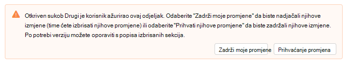 Snimka zaslona s prikazom upozorenja o otkrivenom sukobu u biltenima programa Outlook